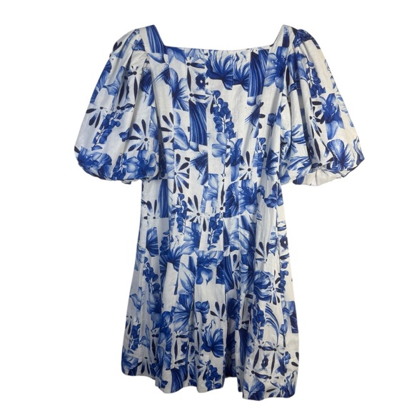 Caroline Constas Garden Tiles Linen Blend Puff Sleeve Mini Dress US Size 2 - Picture 3 of 7